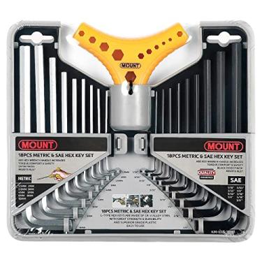 Imagem de Mount Conjunto de chaves sextavadas de braço longo com 18 peças, chaves Allen profissionais com alça ergonômica, liga de aço Cr-V, kit de ferramentas de driver portátil com rack de armazenamento para