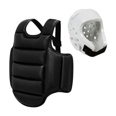 Imagem de kowaku Protetor de peito de caratê, protetor de costela com capacete de boxe, socos pesados, colete protetor de taekwondo respirável para kickboxing de mma, S