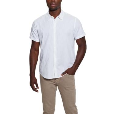 Imagem de GUESS Camiseta masculina de manga curta Parker Dobby, Branco puro, GG