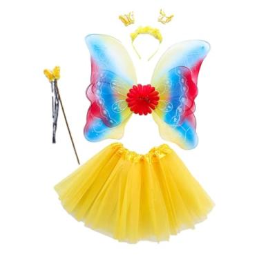 Imagem de Fiocias 4x Meninas Conjunto de Fantasia de Fada Tutu Saia Borboleta Asa de Fada Crianças Princesa Cosplay para Carnaval Palco Performance Festa Lembrancinhas, amarelo