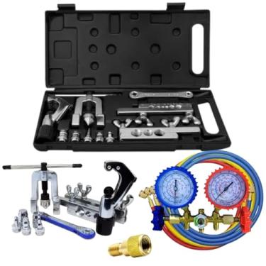 Imagem de Kit Refrigeração com Flangeador Manifold R12 R22 R404 R134a e Adaptador R410a