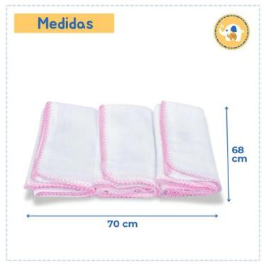 Imagem de Pacote 3 Fraldas Tecido Duplo Com Croche Menina Pinte Borde - Minasrey