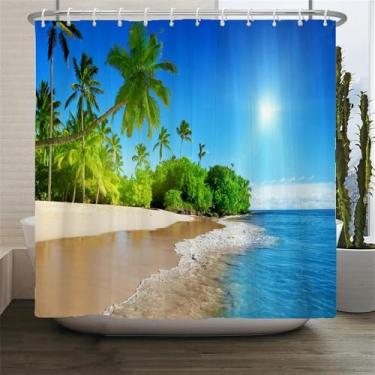 Imagem de Cortinas de chuveiro com cenário de praia, mar, oceano, mediterrâneo, cortina de banheiro, tecido impermeável, decoração, 4, W300xH180cm