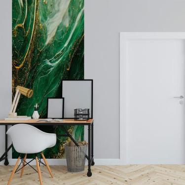 Imagem de Papel de Parede Painel 3D Mármore Branco Dourado Verde 1M Auto Colante