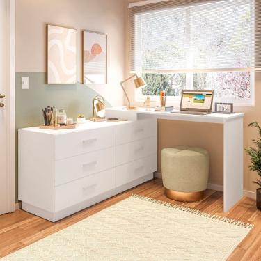 Imagem de Cômoda com Escrivaninha em L com 6 Gavetas Leonie Yescasa Branco