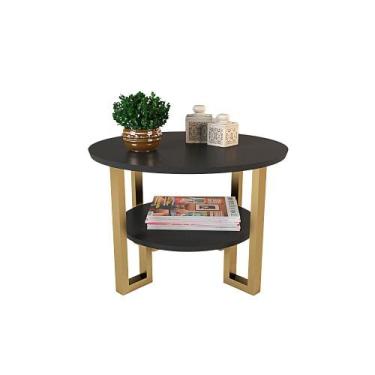 Imagem de Mesa De Centro Sala 2 Tampos Pés Dourado - Preto - RDS