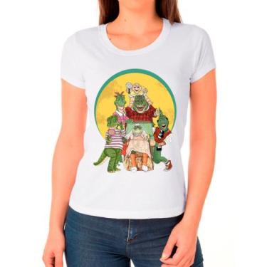 Imagem de Camiseta Feminina Branca Desenho Familia Dinossauro - DESIGN CAMISETAS