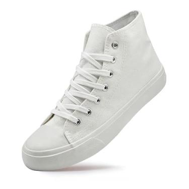 Imagem de rosyclo Tênis feminino de lona de cano alto moderno com cadarço clássico casual, Branco completo, 39