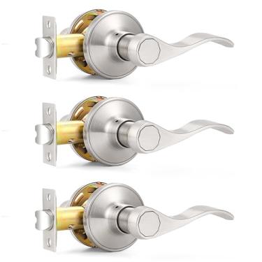 Imagem de Fechaduras de porta de passagem de níquel acetinado Probrico, pacote com 3, Door Lever-Style 12061, Satin Nickel Lever-12061