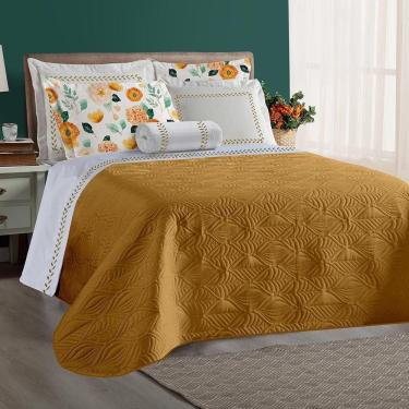 Imagem de Kit Cobre Leito Tropical Casal Queen 4 Peças Dupla Face Percal 200 Fios Peletizado - Mostarda