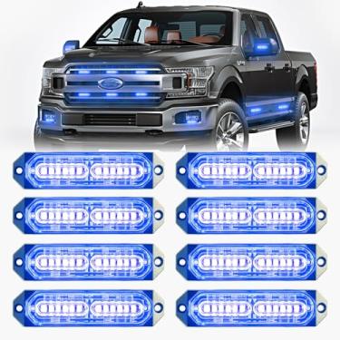 Imagem de BooYu Luzes piscantes estroboscópicas de emergência de LED azul para bombeiro/caminhões de polícia/veículos/carro, barra de luz de grade de aviso de perigo de sincronização ultrafina (8 peças)
