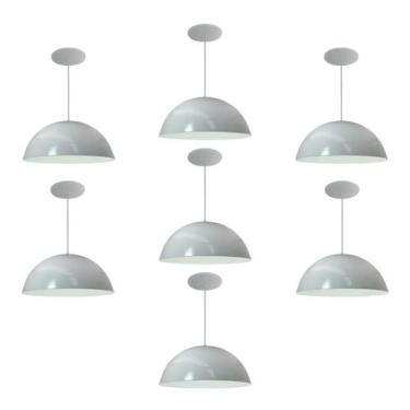 Imagem de Kit 7 Luminária Pendente Meia Lua 34cm Com Interior Branco Brilho Com 