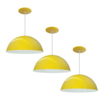 Imagem de Kit 3 Luminária Pendente Meia Lua 34cm Com Interior Branco Brilho Com 