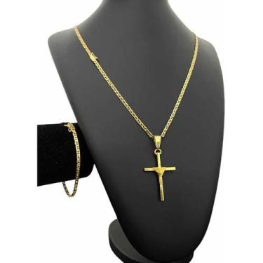 Imagem de Kit Cordão Pulseira Pingente 3mm Piastrine Banhado A Ouro - ToJoia18k