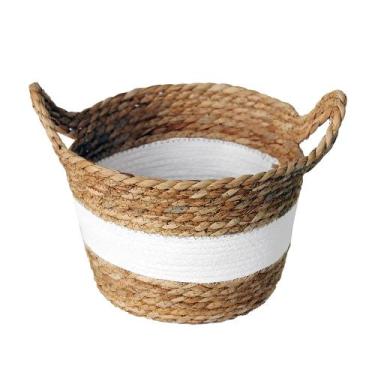 Imagem de Cesto de Fibra Natural M C/ Alça Ø25x17cm P/ Organização Decoração 303