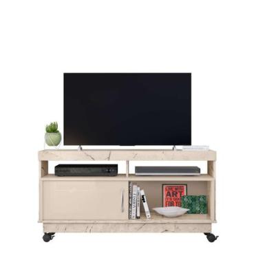 Imagem de Rack Artur Para TV 50 Polegadas Com Rodízios Calacata e Off White - Ma