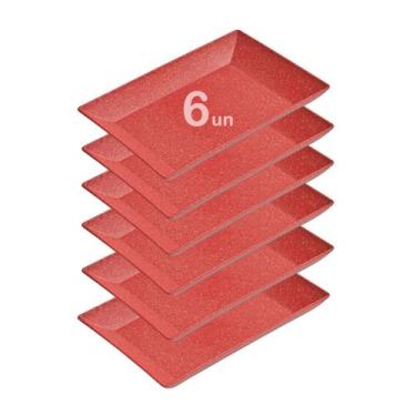 Imagem de 6un Petisqueira travessa Retangular 28cm servir Vermelho - Evo
