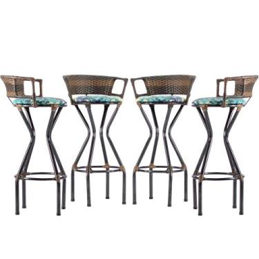 Imagem de 4 Banquetas Charme em Ferro e Fibra Sintética para Balcão, Bar  - Coag