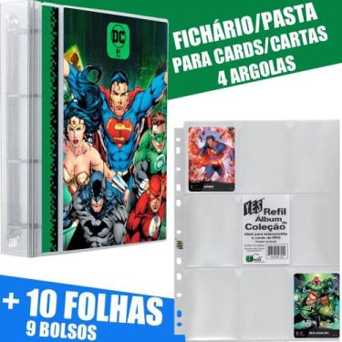 Imagem de Pasta Fichário Carta Cards 4 Argolas HRO DC Liga da Justiça + 10 Folha