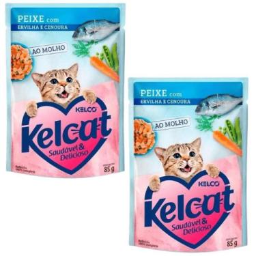 Imagem de Ração Úmida Kelcat Sachê Peixe, Ervilha e Cenoura 85g 2 UN - Kelco