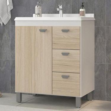 Imagem de Gabinete de Banheiro 65cm com Lavatório Ref 690 Cewal - Branco/Carvalh