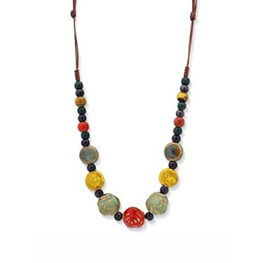 Imagem de MINACHI Colar Boho Hippie Colorido de Contas de Cerâmica Boêmio Presente para Mulheres, Zinco, Sem Pedra Preciosa