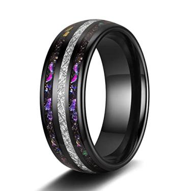 Imagem de TRUMIUM Aliança de casamento masculina de tungstênio de 4 mm 6 mm com opala galáxia incrustada para mulheres, areia preta, dois tons, polido, ajuste confortável, tamanho 34 a 45, Opala