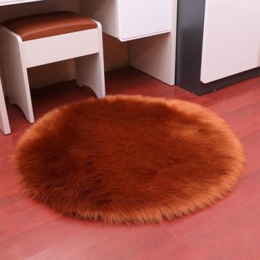 Imagem de Tapetes de pele redondos para quarto, sala de estar, piso, pelúcia felpuda, macio, pele de carneiro sintética, tapete branco para casa, tapete de área, tapetes de cabeceira, marrom, diâmetro 80 cm
