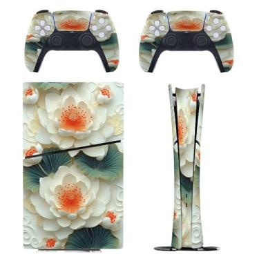 Imagem de Skin for PS5 Slim Digital Edition, capa adesiva para console e controle PlayStation 5, película protetora removível fácil de envolver acessórios para jogos, decalque capa completa - flor