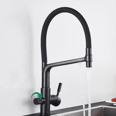 Imagem de Torneira de cozinha com filtro, ouro escovado, 360, giratória, torneiras de água pura para cozinha, preta, torneira misturadora de purificação de água, preto fosco B
