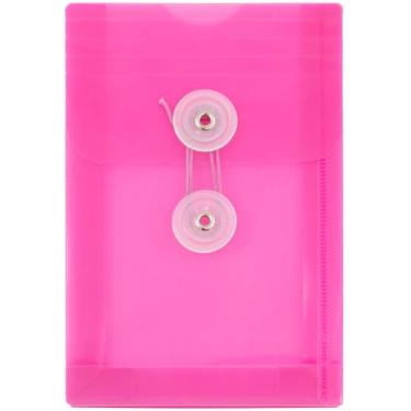 Imagem de JAM PAPER Envelopes de plástico com fecho de botão e cordão de amarrar - 10,5 x 16,5 cm - rosa fúcsia - pacote com 3