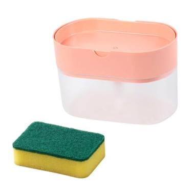 Imagem de Ｂｅｓｇａ Dispensador de sabão e esponja 2 em 1, dispensador de bomba de sabão para lavar louças, base antiderrapante manual à prova de vazamento para balcão de, Azul Claro