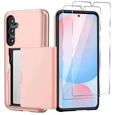 Imagem de Benbenjaytek Capa carteira para Samsung Galaxy 24 FE com suporte para cartão, 2 películas protetoras de camada dupla à prova de choque com compartimento para cartão oculto, carteira fina masculina e