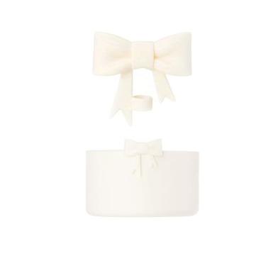 Imagem de AXMCCH Tampa de garrafa de silicone de 7,5 cm e topo de canudo em forma de laço de 10 mm para copo Stanley de 340 a 1,134 g (branco creme)