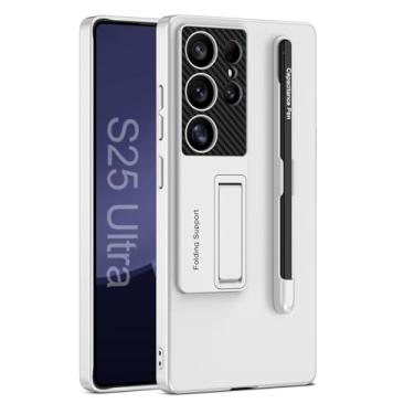 Imagem de HAO RIYLN Capa para Samsung Galaxy S25 Ultra/S25 Plus/S25, capa ultrafina à prova de choque com suporte dobrável e compartimento para caneta Stylus Business Case, prata, S25 Plus