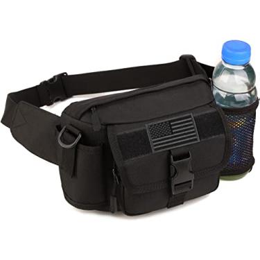 Imagem de Pochete tática com suporte de malha para garrafa de água, bolsa de cintura para corrida militar, cinto de quadril MOLLE bolso para equipamento lombar militar (1 patch incluído), Preto, Medium, Pochete