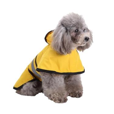 Imagem de IOICYBF Capa de chuva para cães com capuz, poncho refletivo para cães, ajustável, impermeável, leve, jaqueta de chuva para cães, amarelo, G