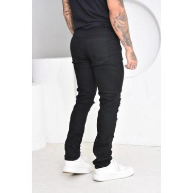 Imagem de Calça Jeans Destroyed Skinny Preta Masculina Tendência Casual Sofistic