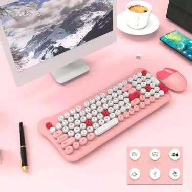 Imagem de Teclado e Mouse Gamer Rosa Sem Fio Design Único - fam