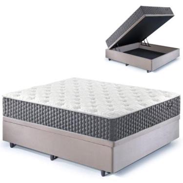 Imagem de Base Box Baú Casal 138x188 Suede Bege com Colchão Relax Fresh Molas En