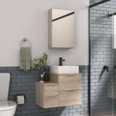 Imagem de Conjunto Gabinete Banheiro Nivus 60cm  - MOVEIS JOIA, Madeirado Inteir