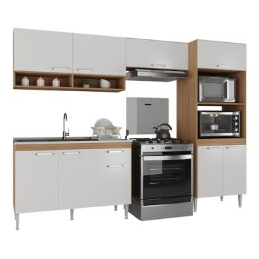Imagem de Armário de Cozinha Compacta Modulada com Torre Quente e Gabinete para Pia Paris Multimóveis Mp2228 Rustic/branco