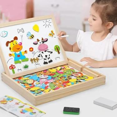 Imagem de Caixa Multifuncional Magnética Montessori, Brinquedo Quebra Cabeça Magnético com Lousa Zoo Magnético, Brinquedo Educativo (Animais)