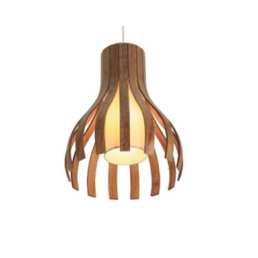 Imagem de Lustre Pendente Ripado 34cm 1xE27 Em Madeira - FOXLustres, Imbuia