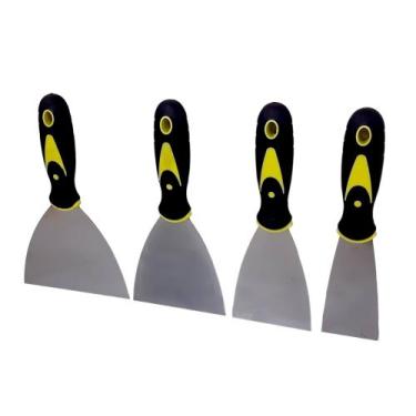 Imagem de Kit 4 Espátula Para Massa Gesso Pintura Aço Polido Cabo Emborrachado -