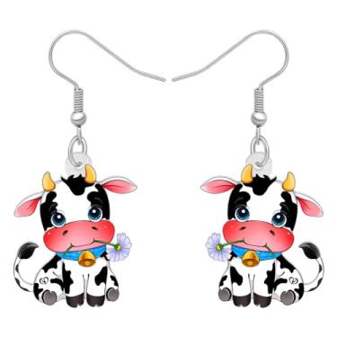 Imagem de LONYOO Brincos pendentes de vaca leiteira de anime acrílico com estampa de gado leiteiro, presentes para mulheres, animais de fazenda, joias, decoração, Medium, Acrílico, Sem pedra preciosa