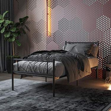 Imagem de Weehom Moldura de cama de solteiro com cabeceira, plataforma preta, cama de aço padrão para crianças, meninas, meninos, sem necessidade de molas