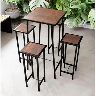 Imagem de Conjunto Mesa Alta Bar Bistrô 4 Bancos Imbuia Botequim Industrial Black