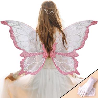 Imagem de Fairy Wings for Adults with Gloves, Large Butterfly Wings,Glitter Costume Wings for Photography Stage Performance Props Adult Dress Up Accessories (Pink)