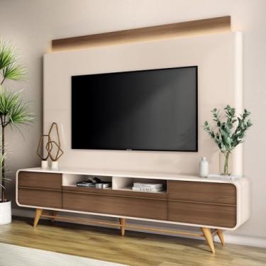 Imagem de Estante Painel de TV 85 Pol 220cm Nobre Castanho/Off White - HB Móveis